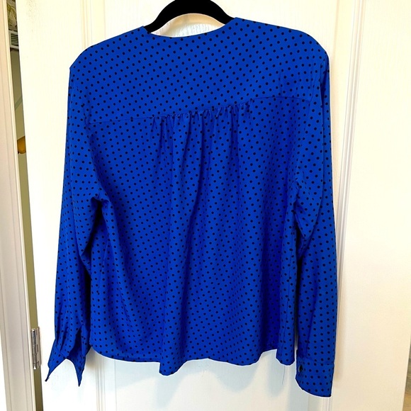 Vintage Cobalt Blue Polka Dot Polkadots blouse Size 12 - Picture 4 of 7
